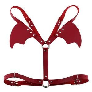 9946 Red Pu Simulated Leather Bat Wings Waist Belt Straps Body Caged Harness